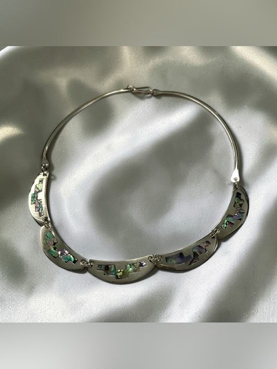 Alpaca Mexico Jewelry - Artisan Alpaca Silver Collar Necklace with Abalone Accents
